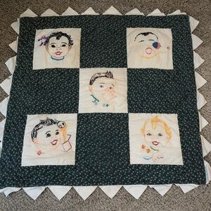 Vintage Handmade, Hand Embroidered Baby Quilt